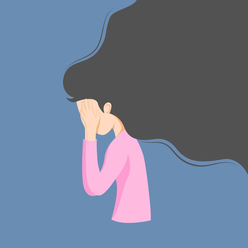 Women suffering from depression, closing face with palms in despair vector