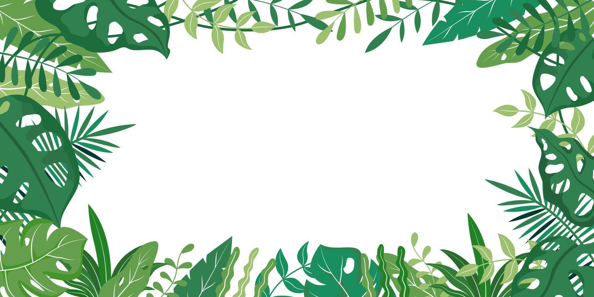 banner hojas verdes naturales y plantas sobre fondo blanco vector