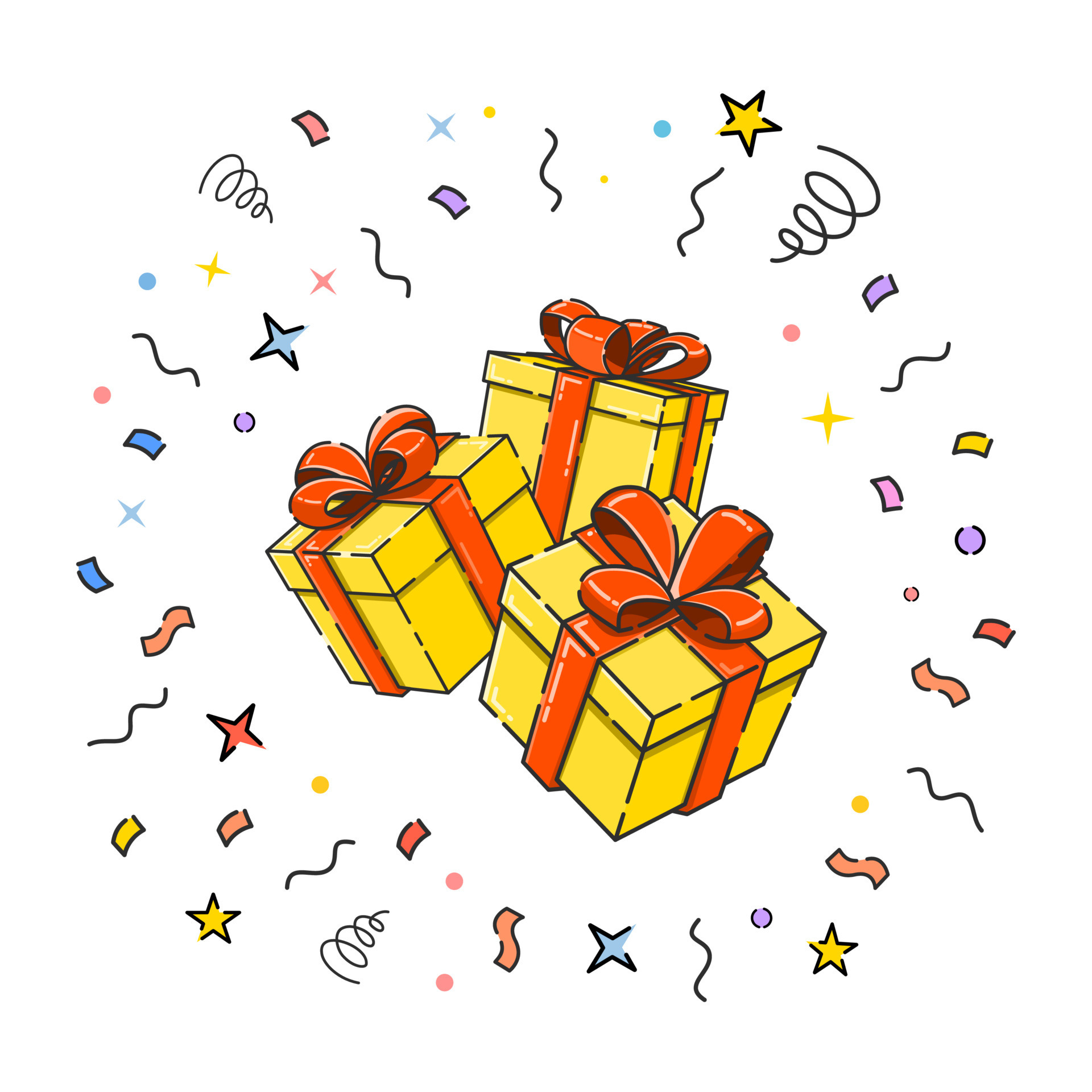 Float gift boxes present with confetti 9644399 Vector Art at Vecteezy