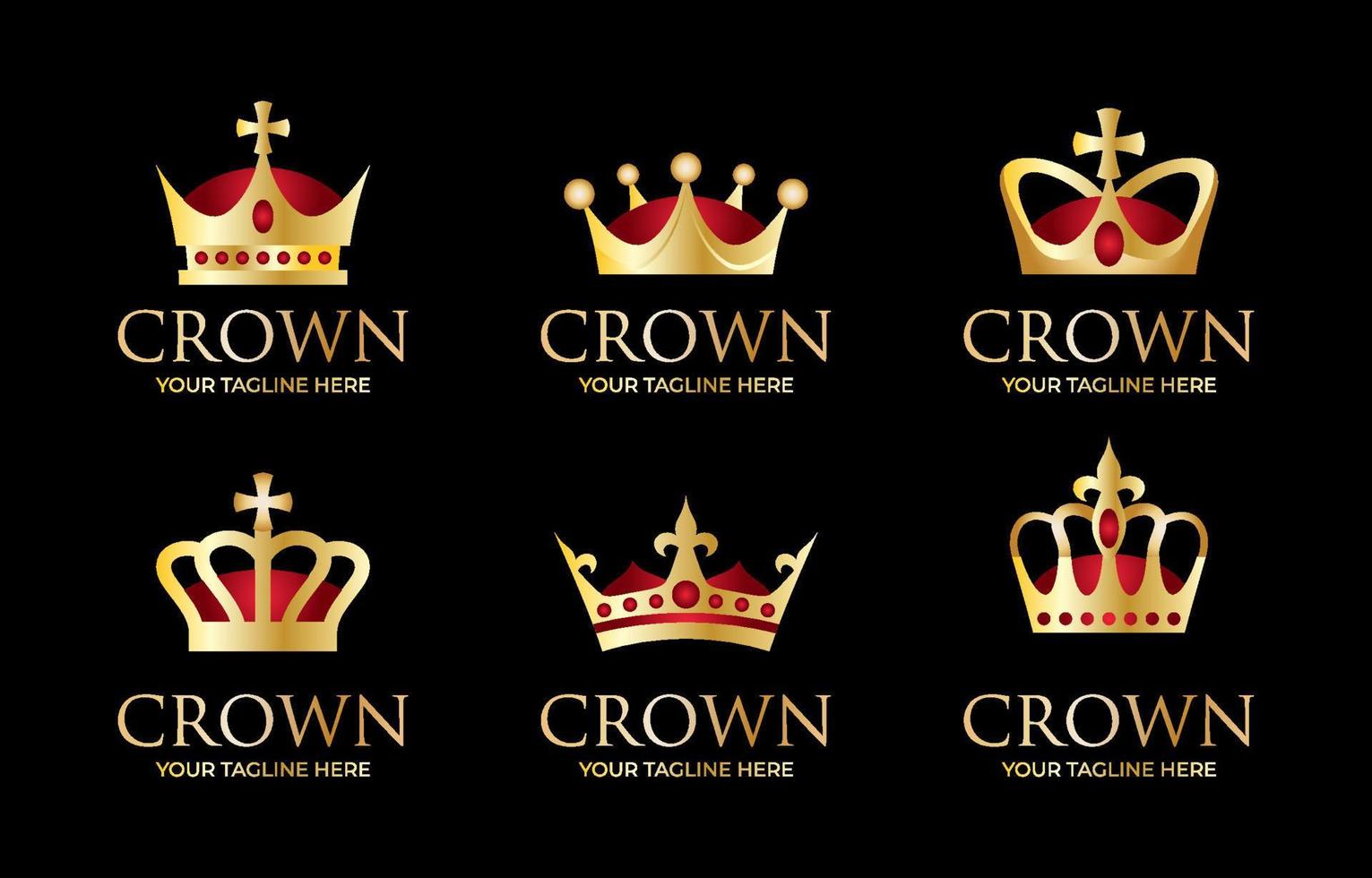 Realistic Gold Crown Logo Set vector