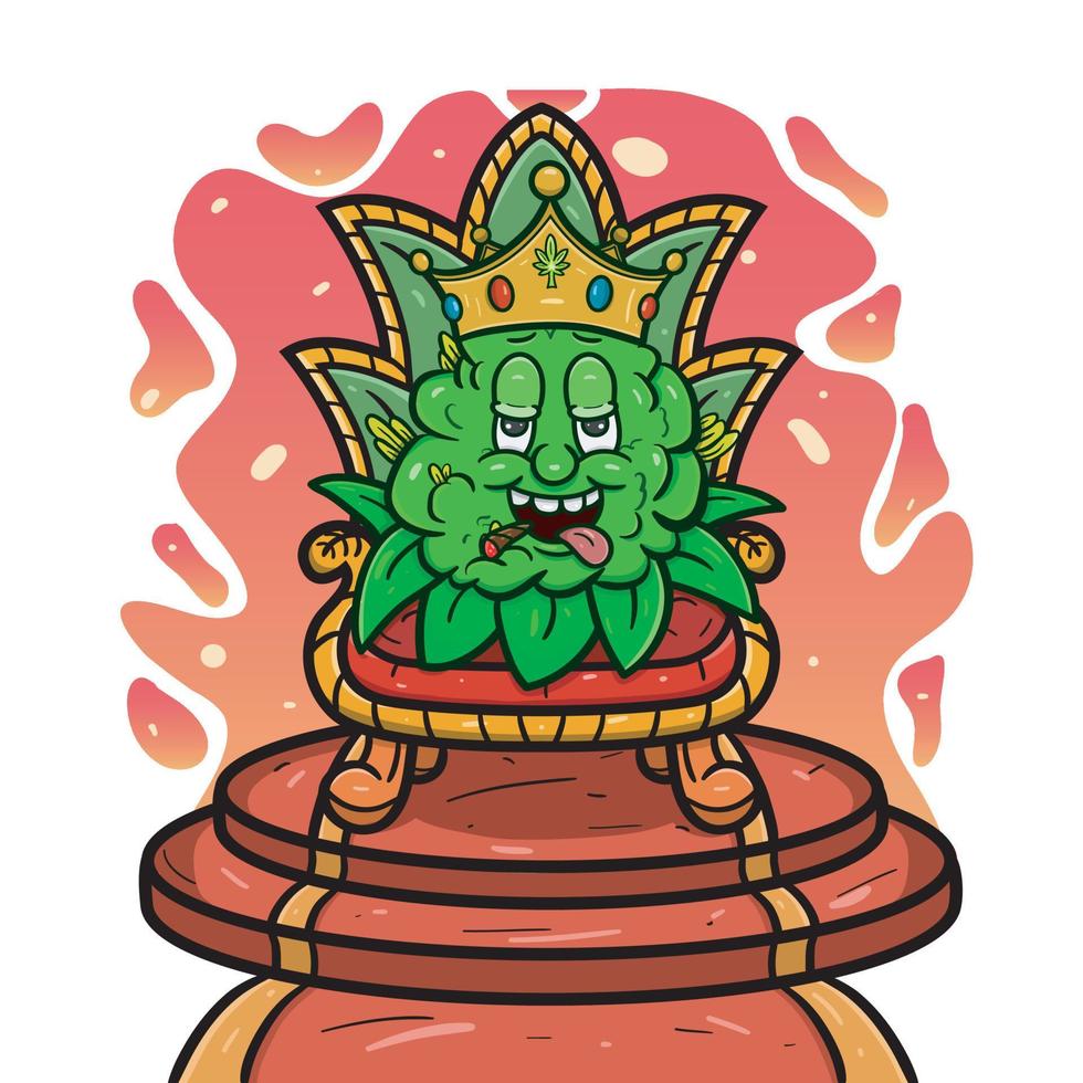 Cartoon Mascot Of Weed Bud With King Style. vector