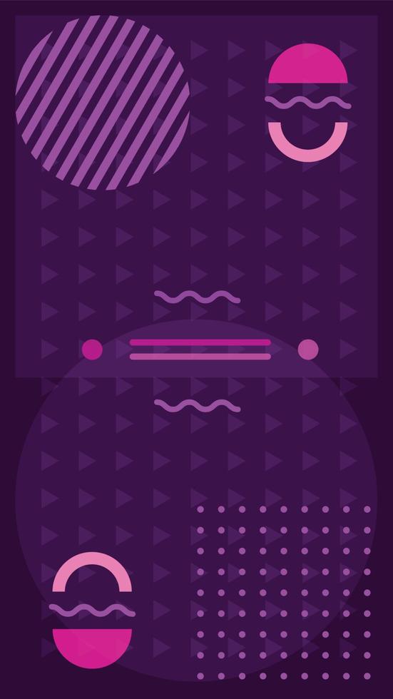 emphis Style Design with Violet and Purple Pastel Colour of Triangles background and Other shapes vector