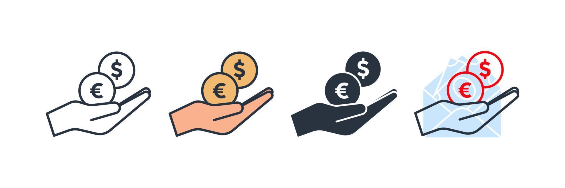 salary money, invest finance, hand holding dollar, earning icon logo vector illustration. save money symbol template for graphic and web design collection