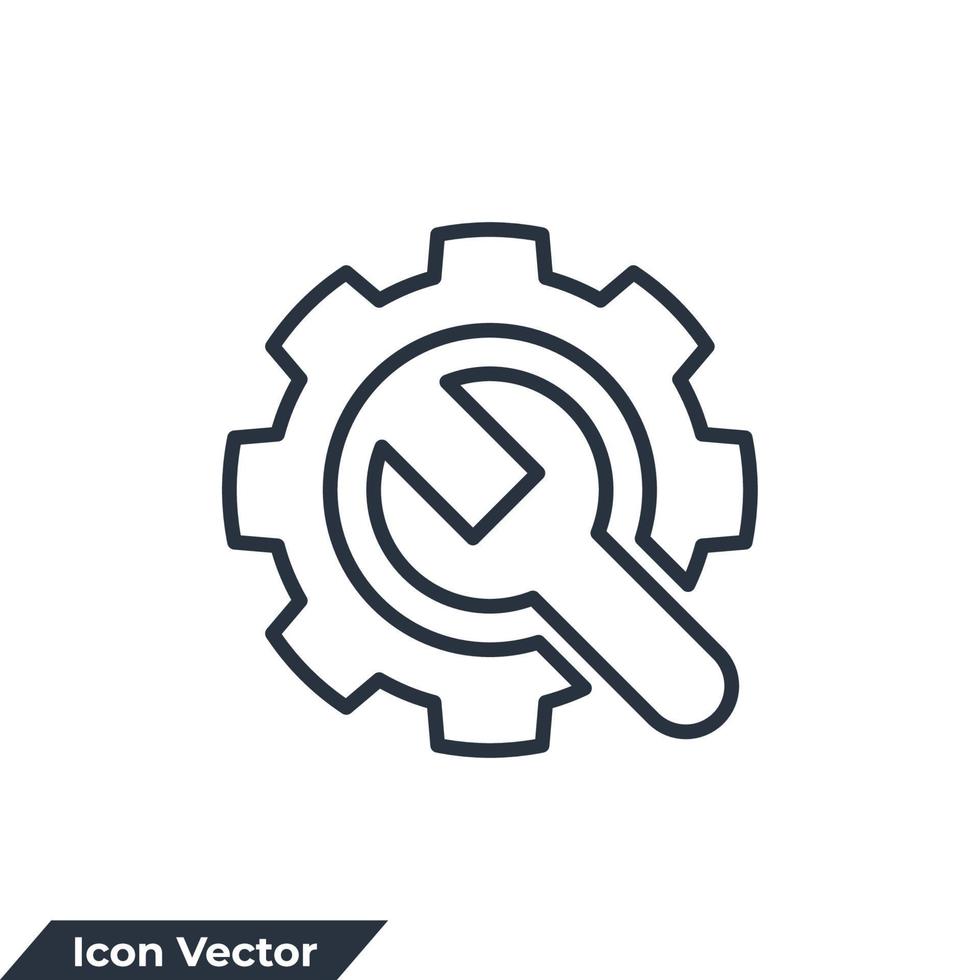 Ilustración de vector de logotipo de icono de engranaje y llave. plantilla de símbolo de herramienta de servicio para la colección de diseño gráfico y web
