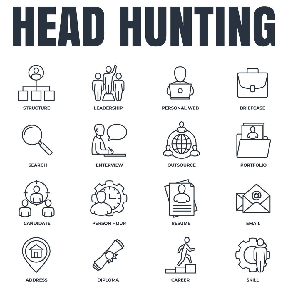 Set of Head Hunting, career, resume, enterview, candidate and more icon logo vector illustration. recruiting pack symbol template for graphic and web design collection