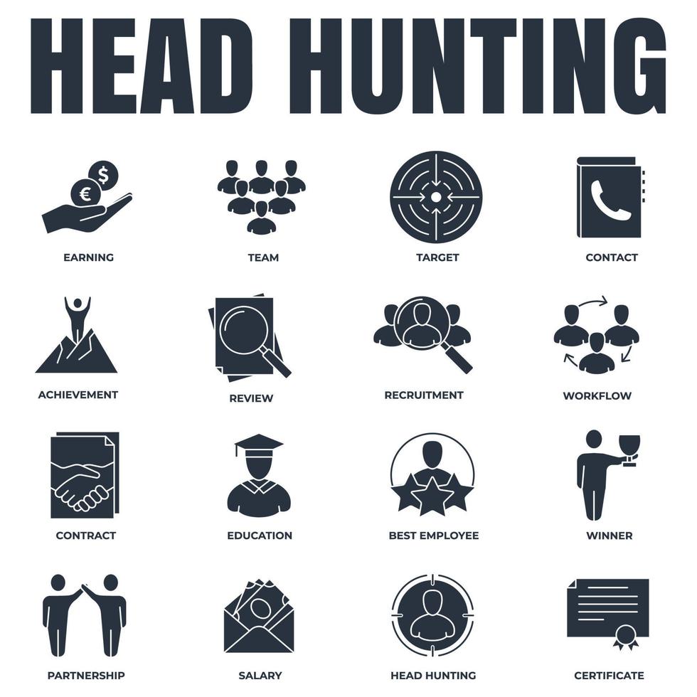 Set of Head Hunting, education, recruitment, salary, achievement and more icon logo vector illustration. recruiting pack symbol template for graphic and web design collection