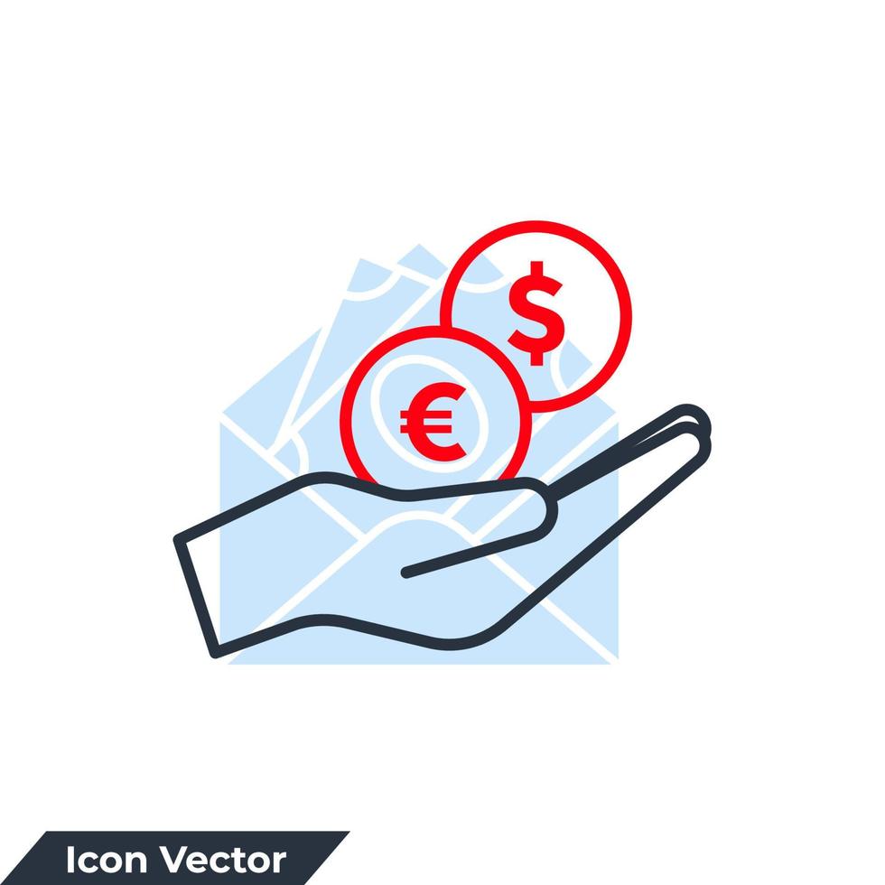 salary money, invest finance, hand holding dollar, earning icon logo vector illustration. save money symbol template for graphic and web design collection