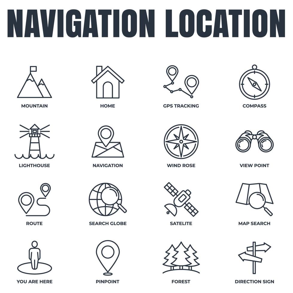 Set of Navigation location icon logo vector illustration. location pack symbol template. home, pinpoint, direction sign, compass and more for graphic and web design collection