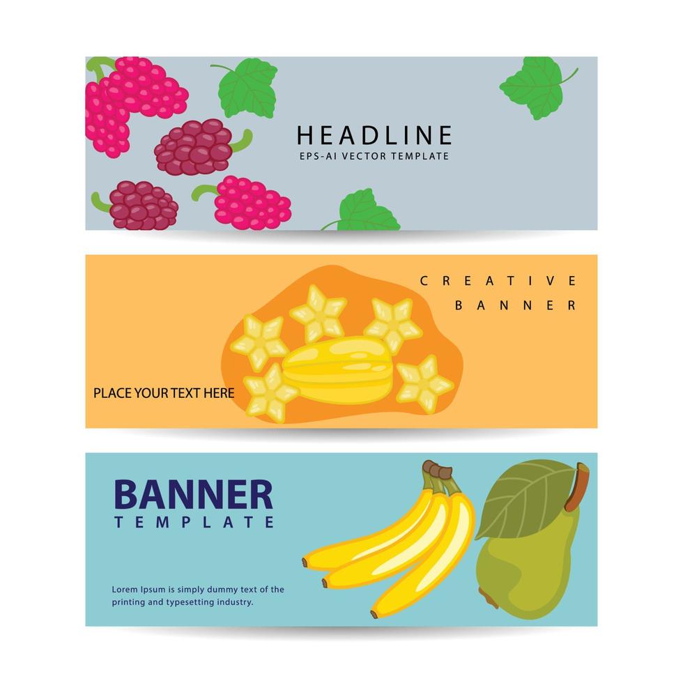 Summer healthy diet organically grown fruits and berries 3 horizontal colorful banners set vector illustration