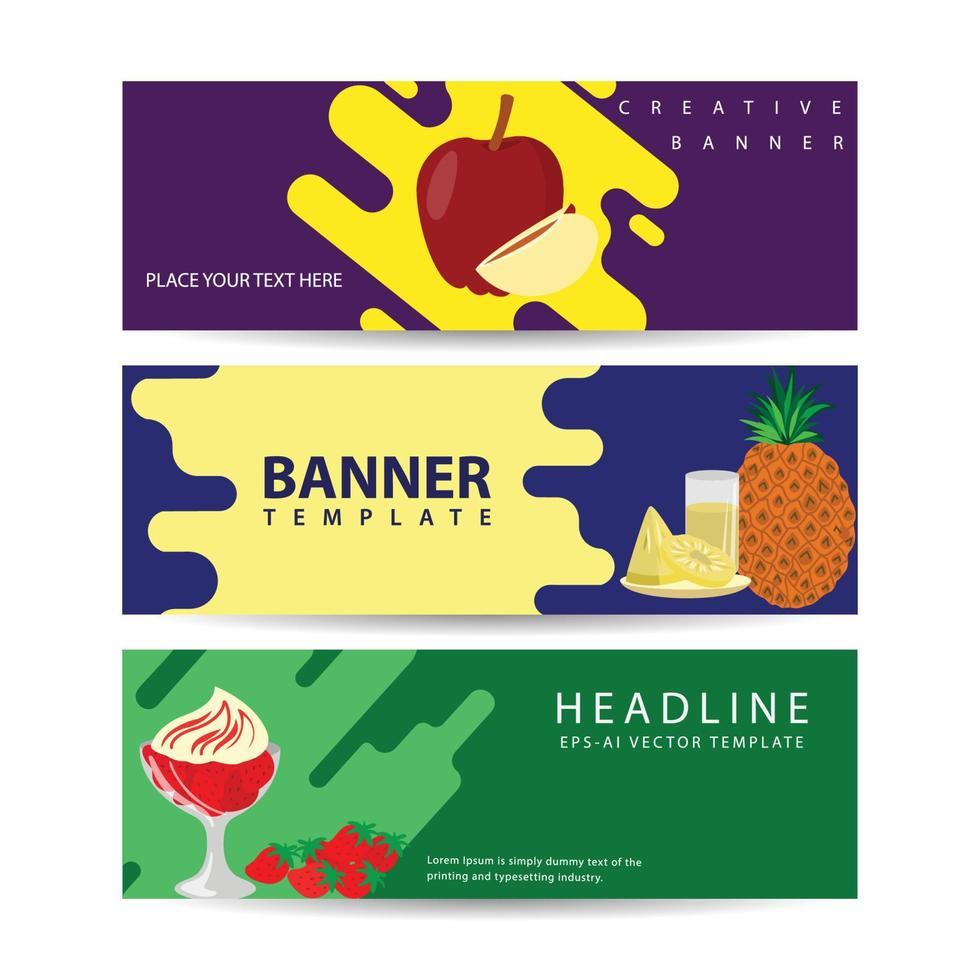 Set fruits horizontal banner with trendy style vector illustration