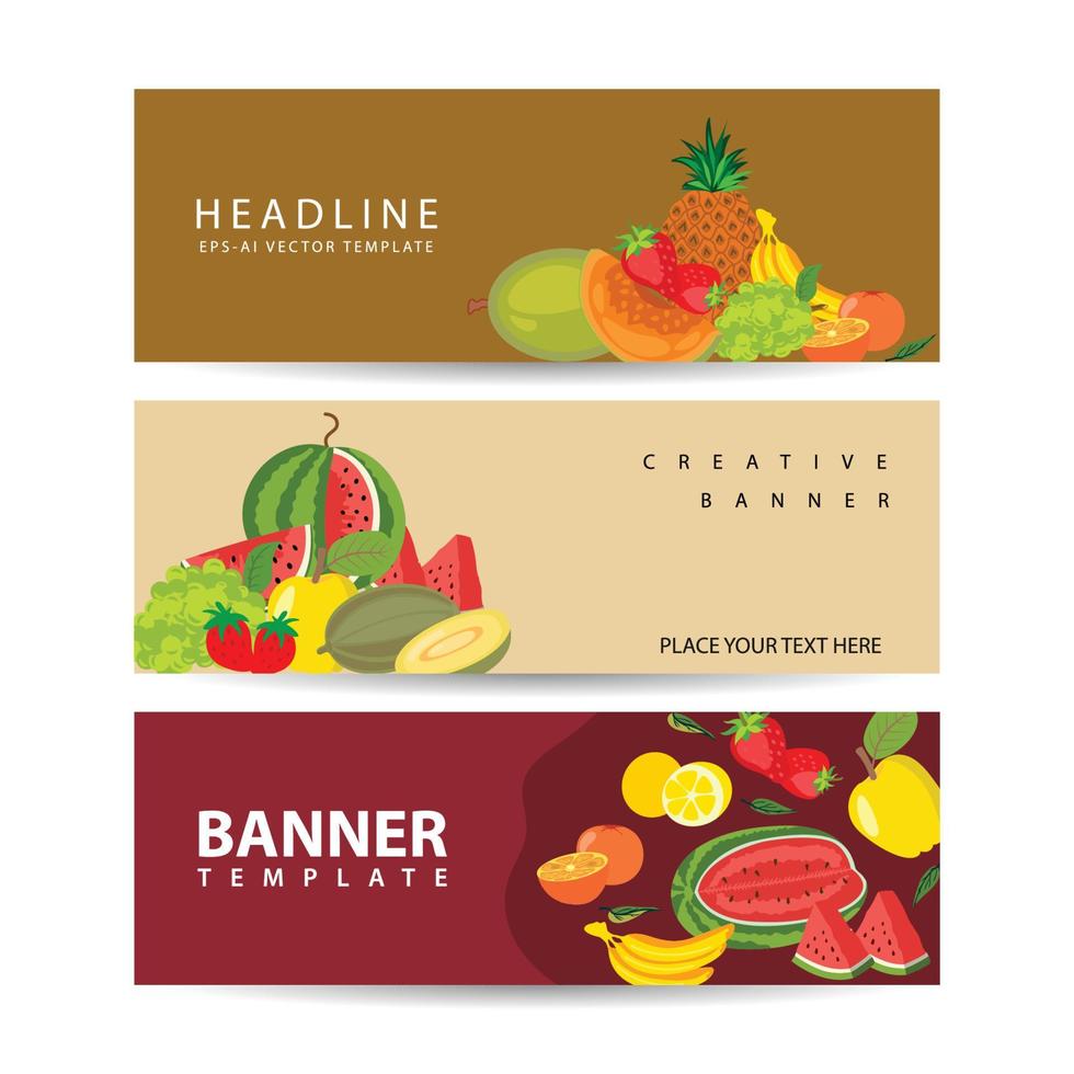 banners de vectores de fondo de veranos tropicales de frutas frescas para la ilustración de vector de mercado