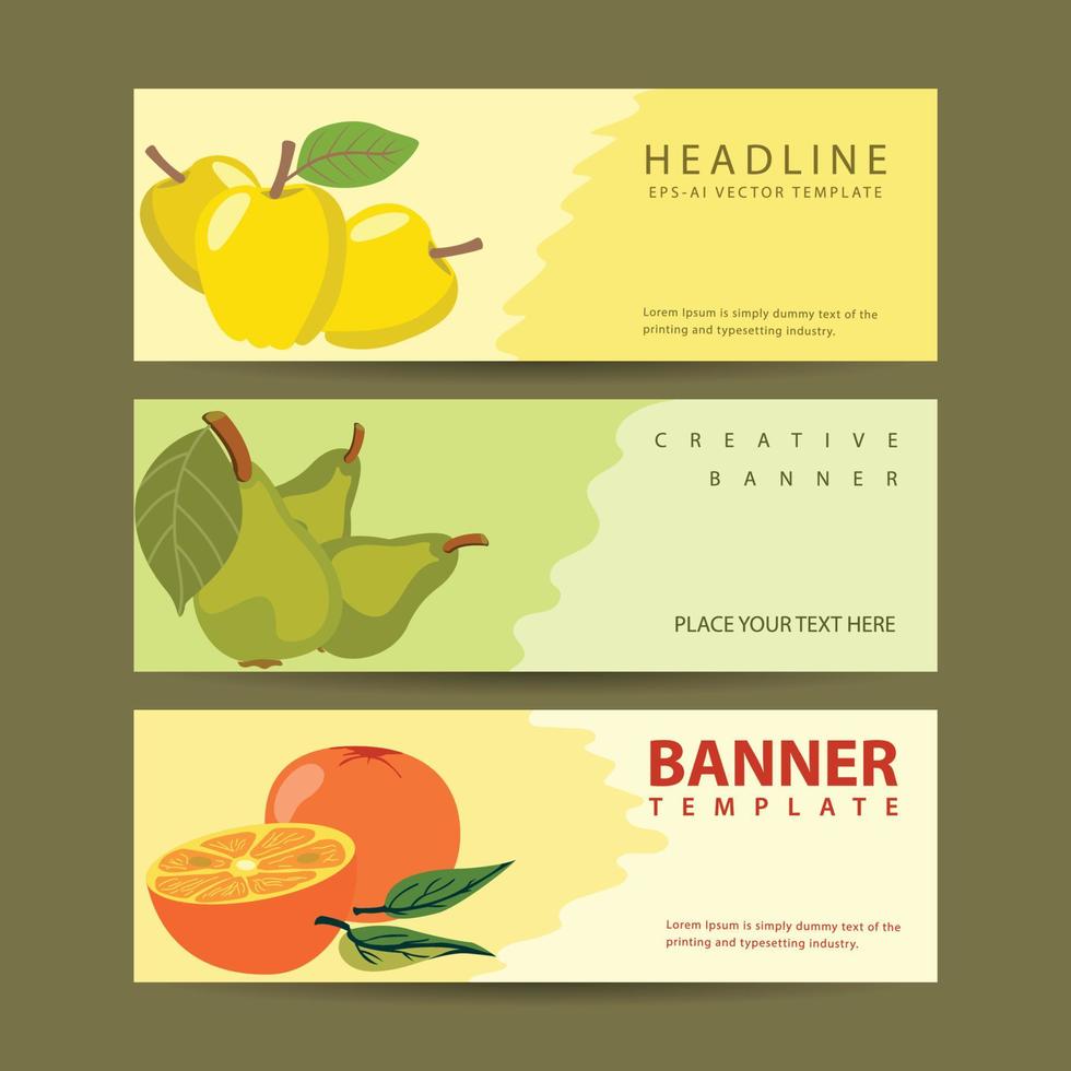 frutas naranjas saludables para banner de plantilla banners opciones de variaciones horizontales realistas con estilo de color plano vector