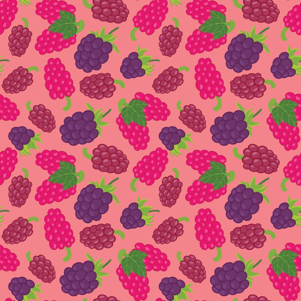 Seamless raspberry pattern with summer berries, fruits, leaves, . Vector illustration