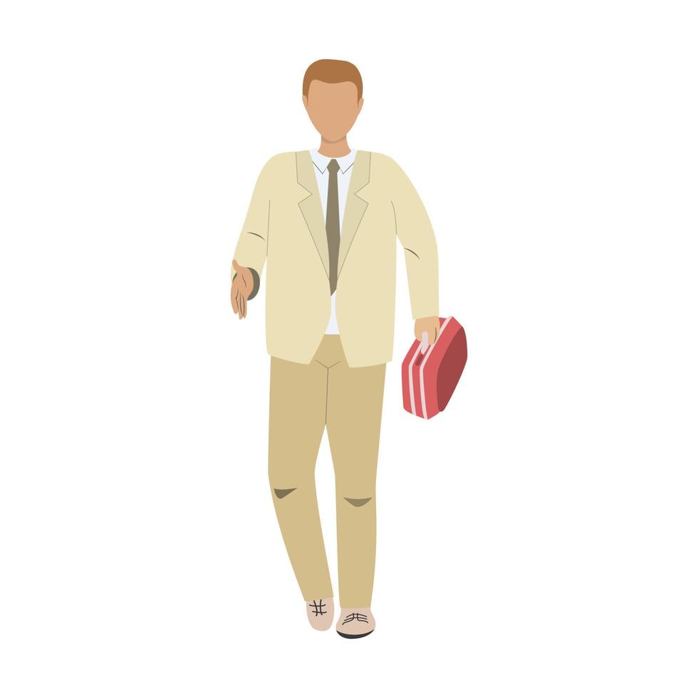 a successful businessman who wants to shake hands with a bag in his other hands. Illustrations in vector format.