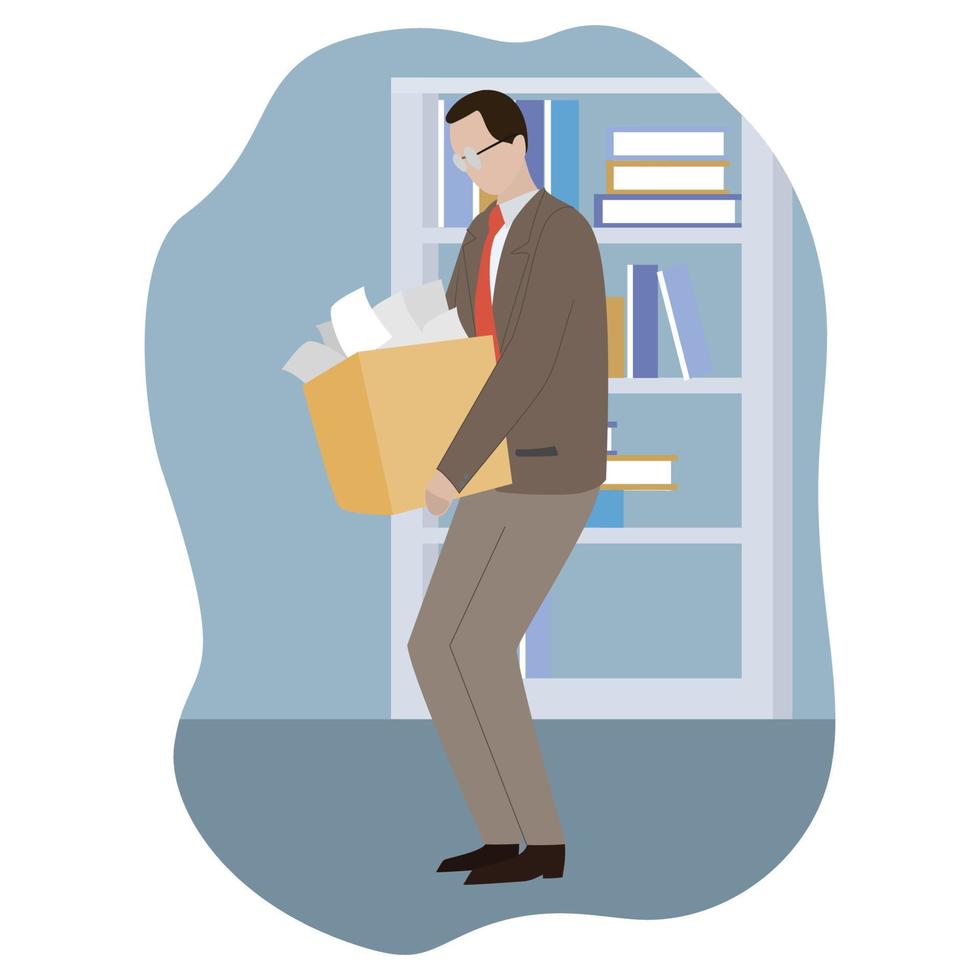 Cartoon character design male office man in business suit carry box vector