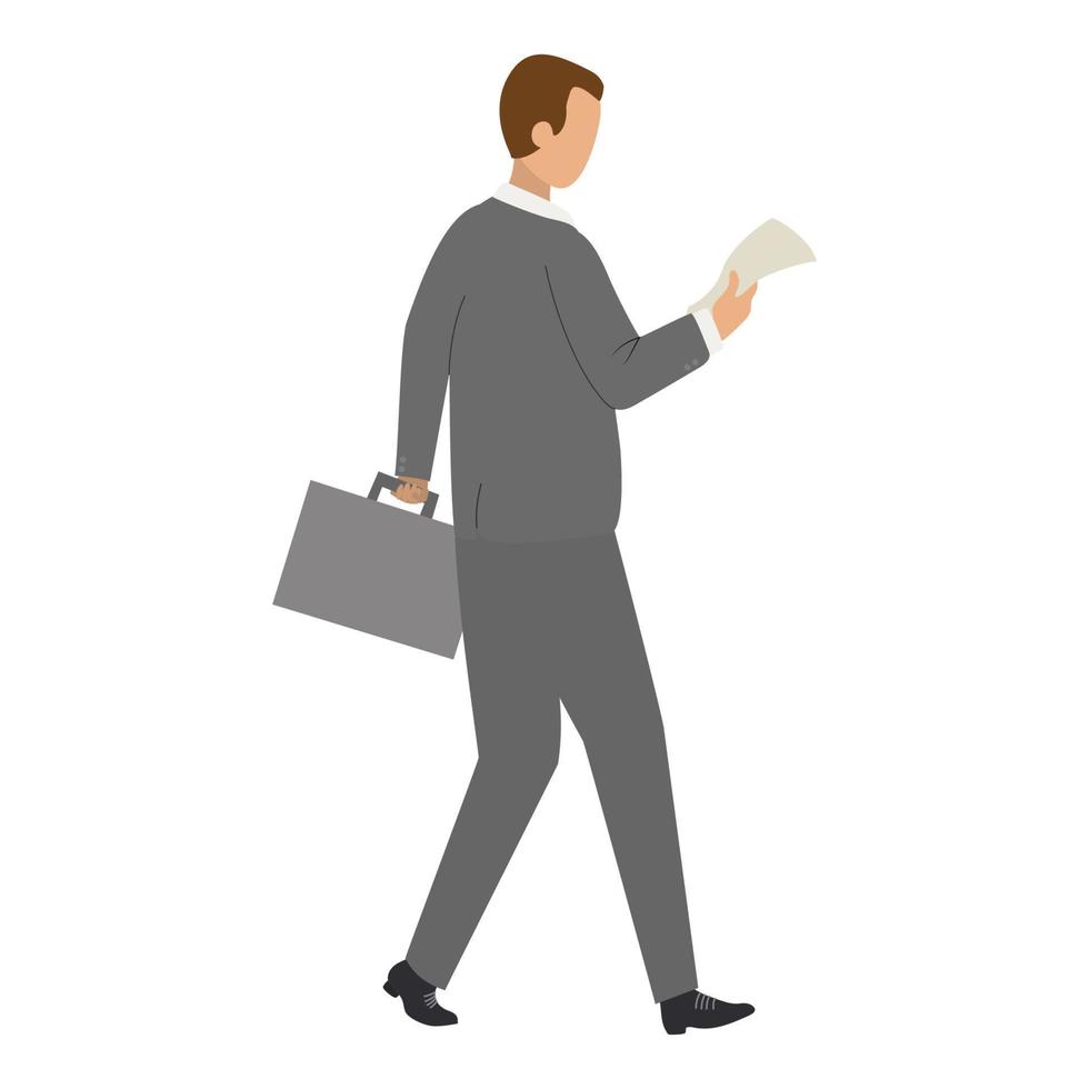 Office executive walking and holding briefcase. Man in suit carrying suitcase. CEO lifestyle. Career path. Businessman sign. Business icon concept. Male worker flat vector character illustration.