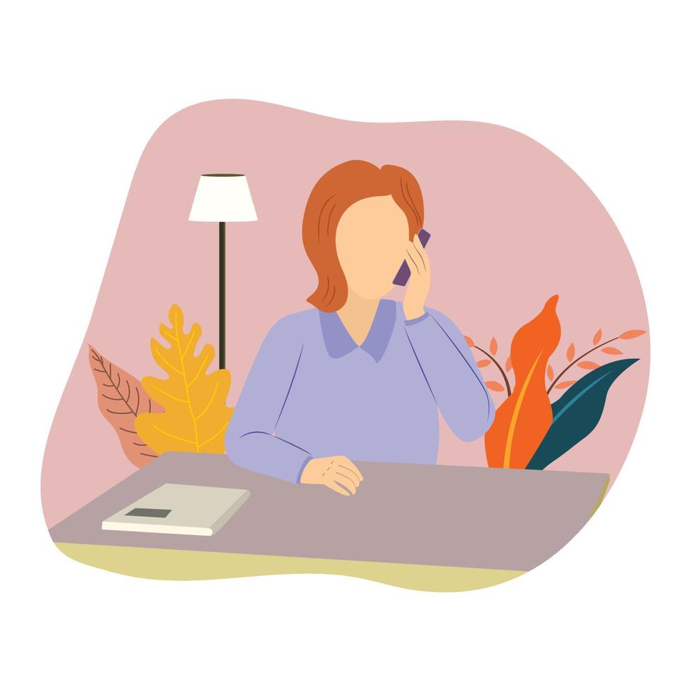 ilustración vectorial de carácter plano. mujeres en los negocios en el concepto de empresa de oficina. mujer en el escritorio con su computadora vector