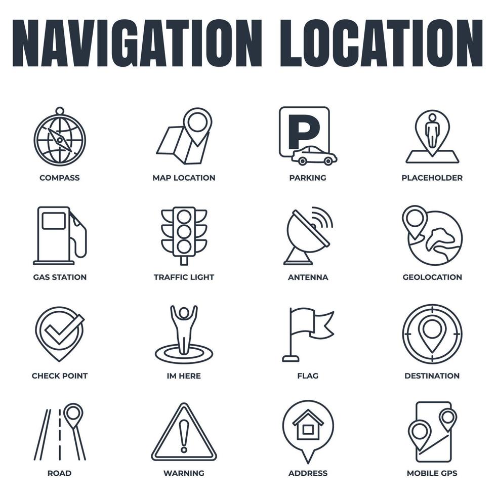 Set of Navigation location icon logo vector illustration. location pack symbol template. address, flag, traffic light, warning, road and more for graphic and web design collection