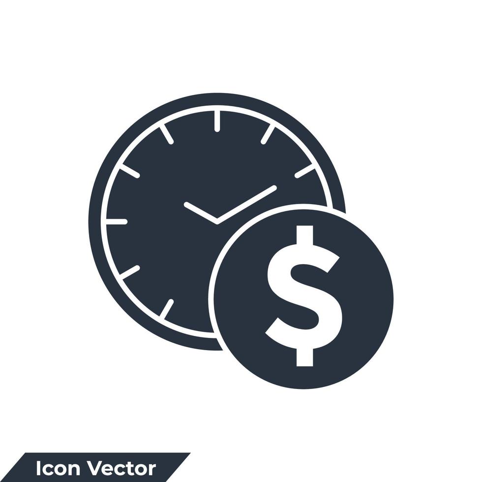 time is money icon logo vector illustration. Time with Stack of Coins symbol template for graphic and web design collection