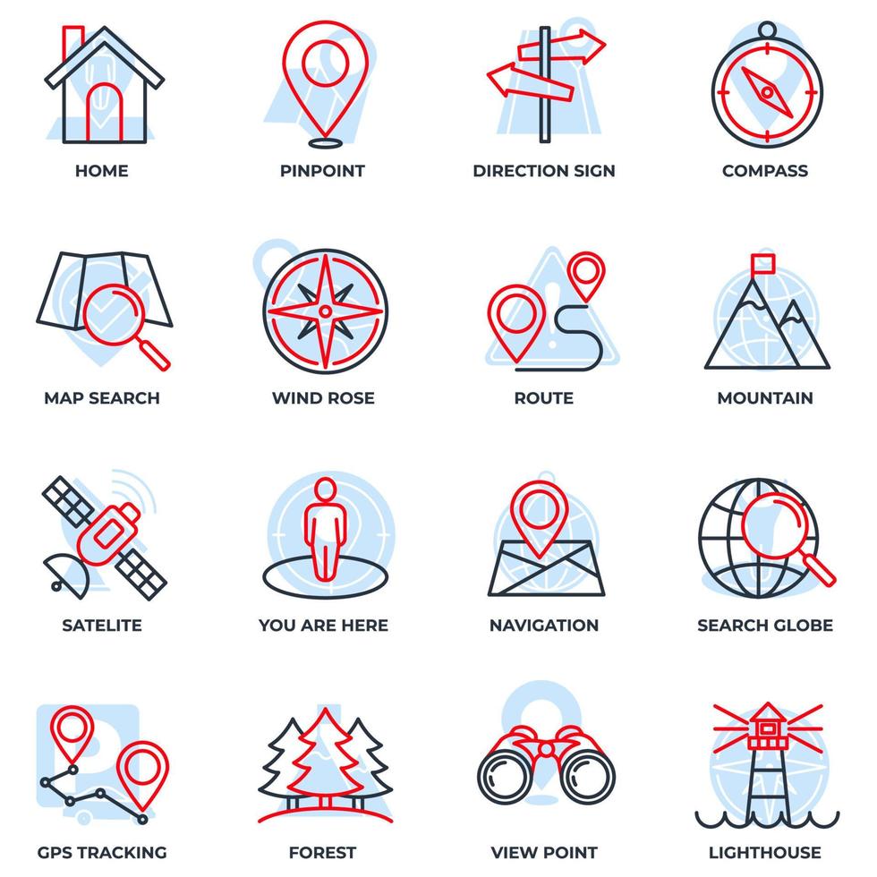 Set of Navigation location icon logo vector illustration. location pack symbol template. home, pinpoint, direction sign, compass and more for graphic and web design collection