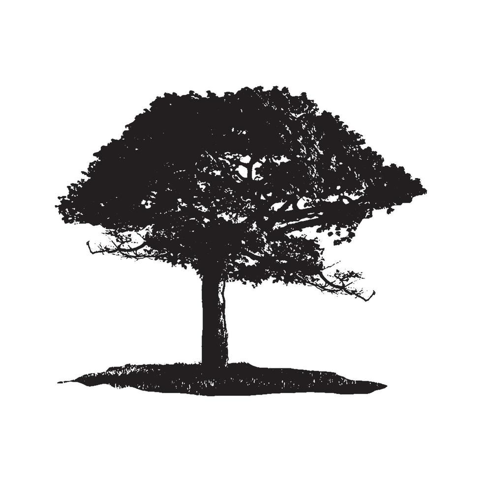 vector de árbol de silueta, fondo de árbol blanco negro