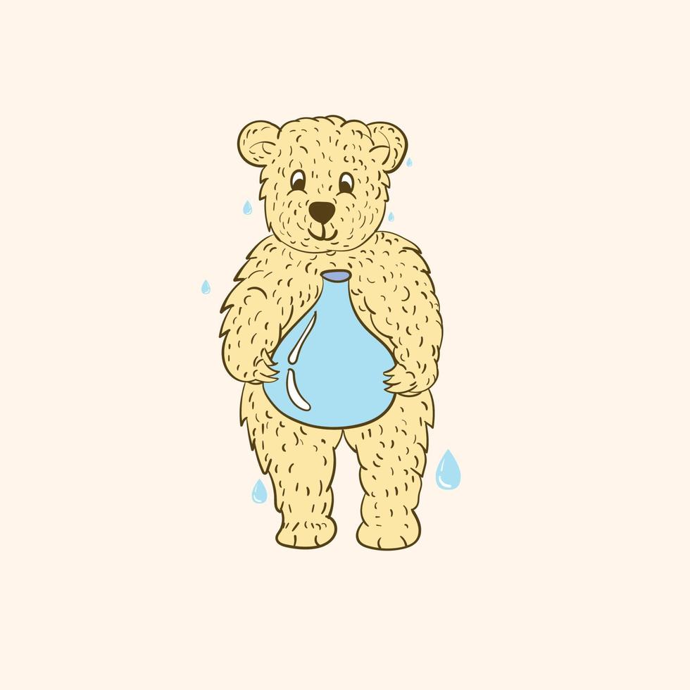 bear with water bottle vector illustration