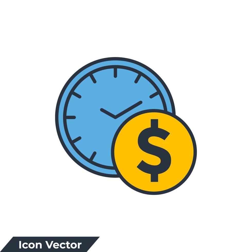 el tiempo es dinero icono logo vector ilustración. tiempo con pila de plantilla de símbolo de monedas para la colección de diseño gráfico y web