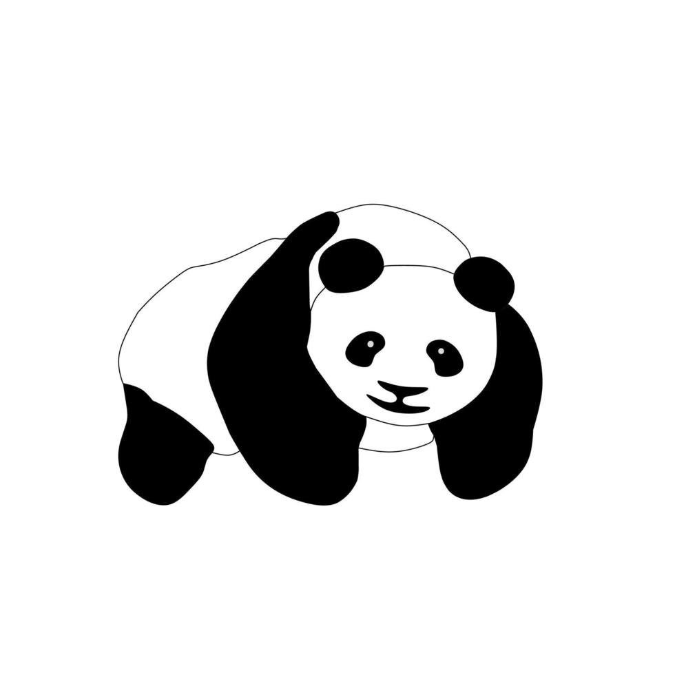 Stylized Giant panda full body drawing. Simple panda bear icon or logo design. Black and white vector illustration.