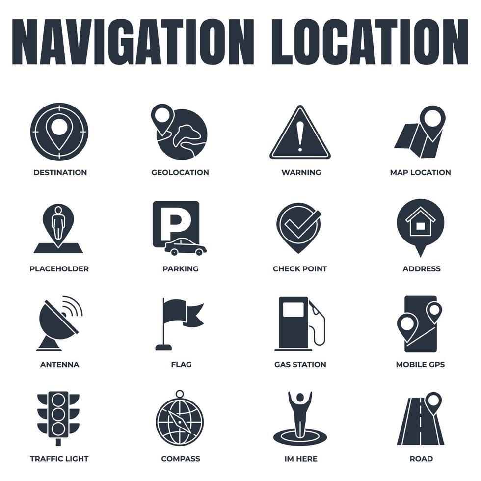 Set of Navigation location icon logo vector illustration. location pack symbol template. address, flag, traffic light, warning, road and more for graphic and web design collection