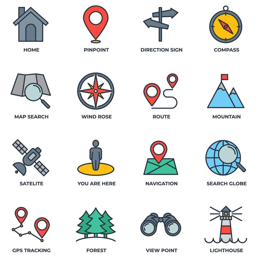 Set of Navigation location icon logo vector illustration. location pack symbol template. home, pinpoint, direction sign, compass and more for graphic and web design collection