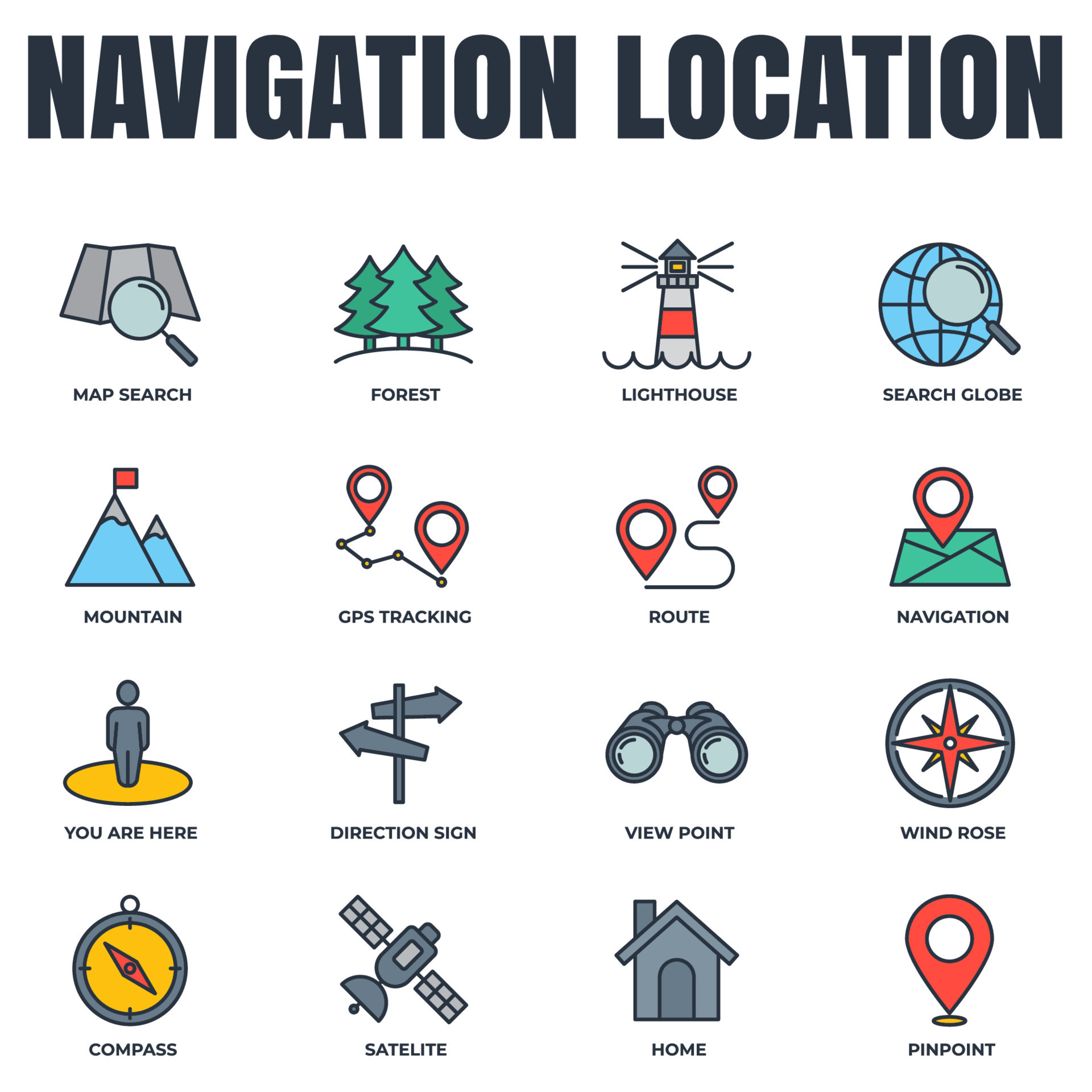 Set of Navigation location icon logo vector illustration. location pack  symbol template. home, pinpoint, direction sign, compass and more for  graphic and web design collection 9645799 Vector Art at Vecteezy