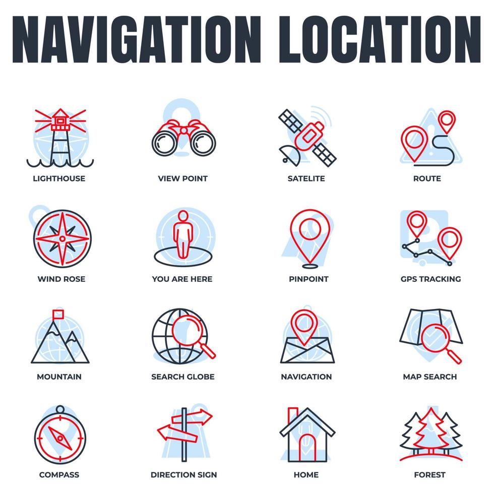 Set of Navigation location icon logo vector illustration. location pack symbol template. home, pinpoint, direction sign, compass and more for graphic and web design collection