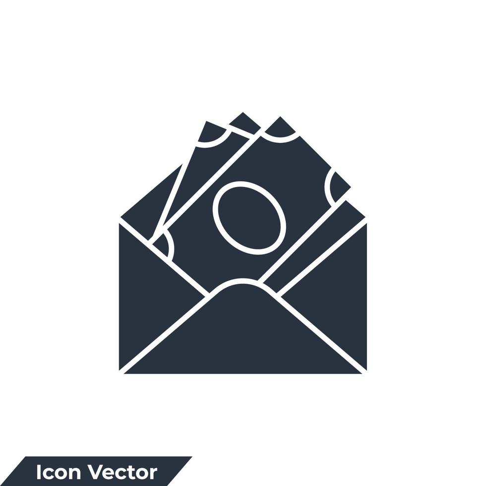 salario en la ilustración de vector de logotipo de icono de sobre. billetes de dólar en plantilla de símbolo de sobre para colección de diseño gráfico y web