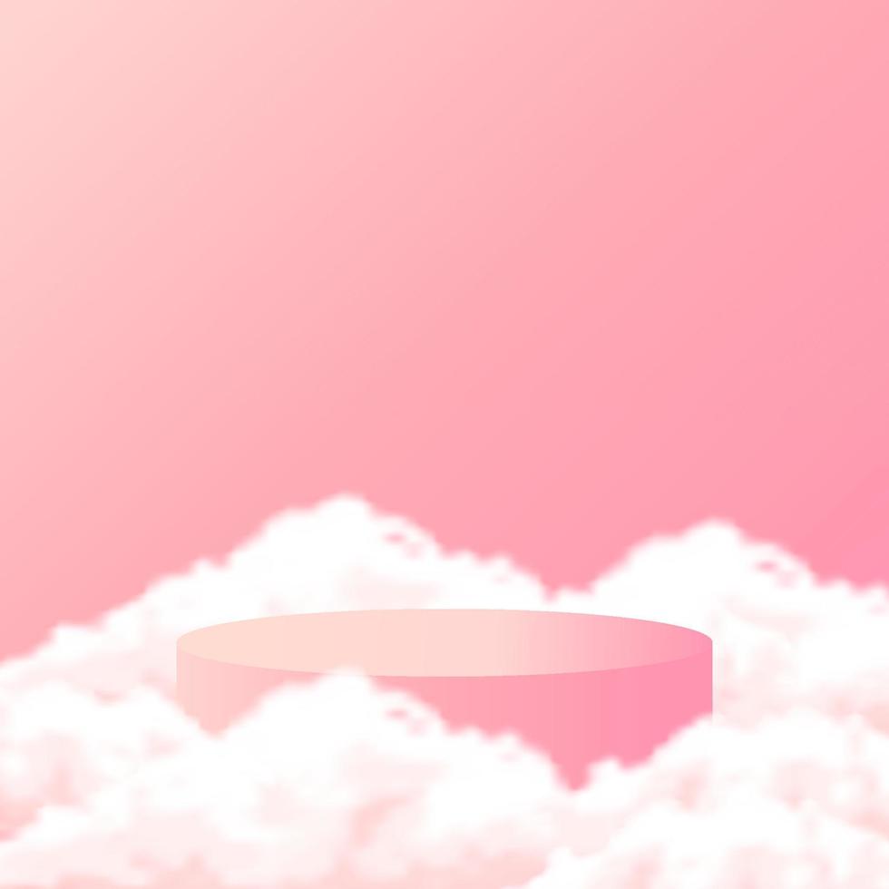 Podium product display with 3d cylinder stage with pink pastel color on the cloud vector