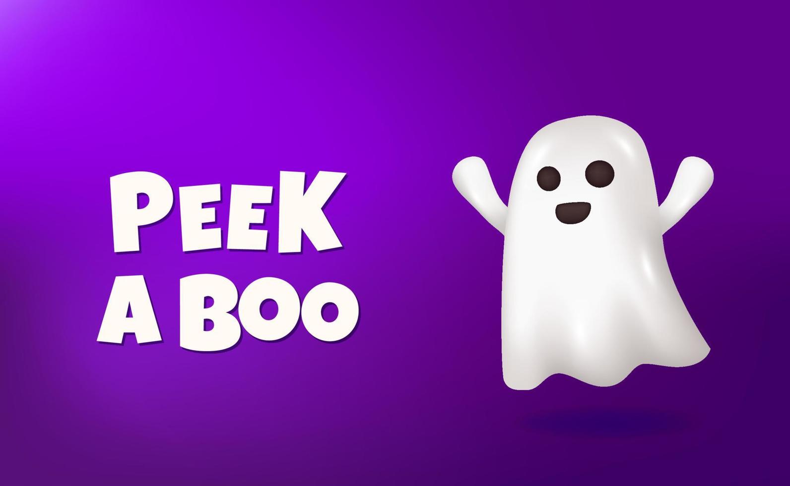 Peek a Boo with a 3d cute ghost emoji character for halloween party concept with purple background vector