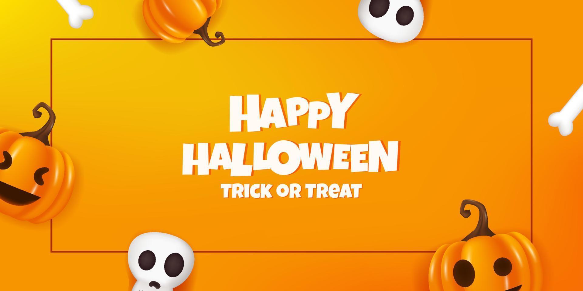 Happy halloween banner template with skull, pumpkin, jack o lantern illustration vector