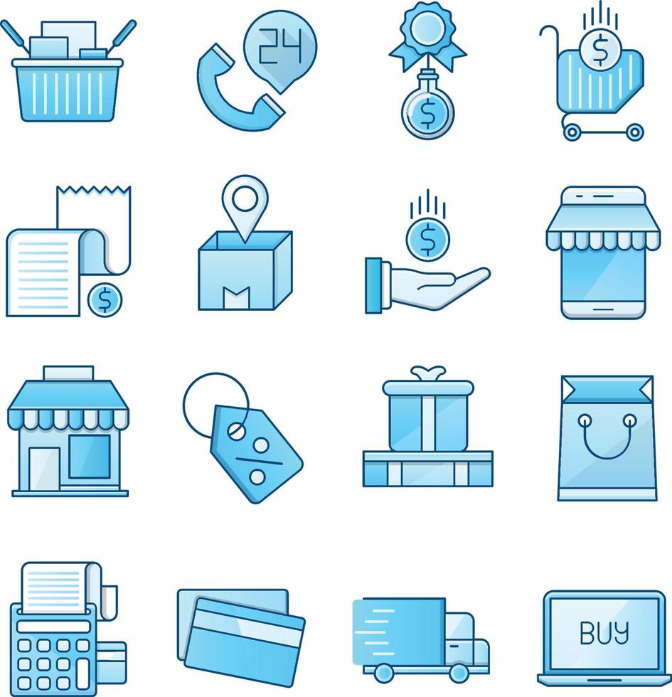 conjunto de iconos vectoriales relacionados con el comercio. contiene íconos como entrega, pago de pedidos, ofertas especiales y más. vector