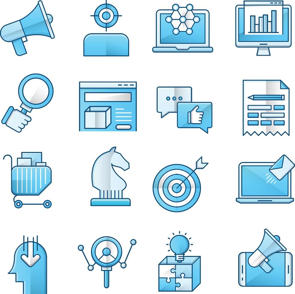 Set of Vector Icons Related to Marketing. Contains such Icons as Advertisement, Email marketing, Positive feedback and more.