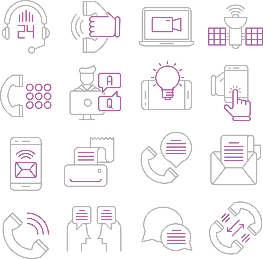 conjunto de iconos vectoriales relacionados con la comunicación. contiene íconos como discusión, mensaje, satélite y más. vector