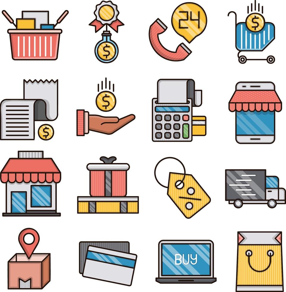 conjunto de iconos vectoriales relacionados con el comercio. vector