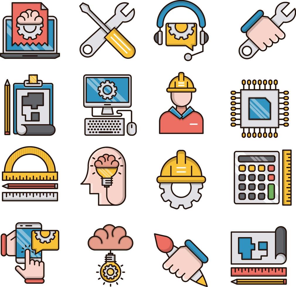 conjunto de iconos vectoriales relacionados con la ingeniería. vector