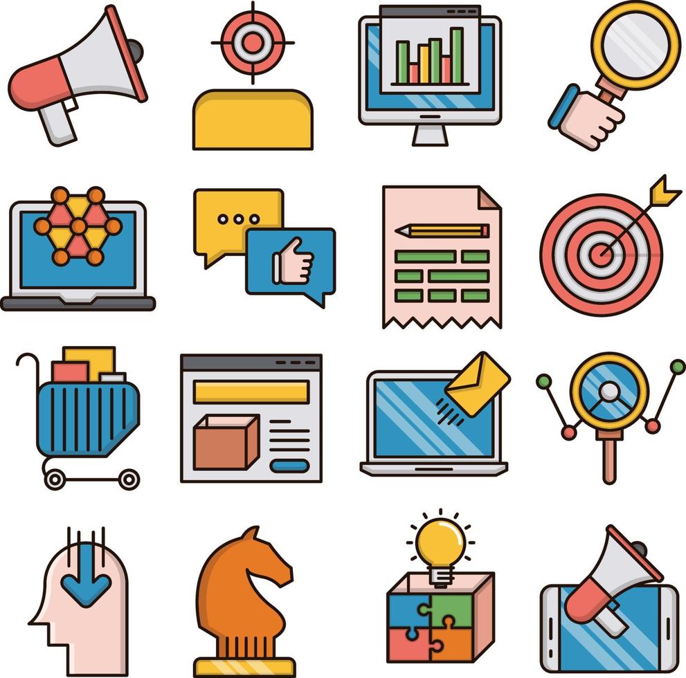 Set of Vector Icons Related to Marketing.
