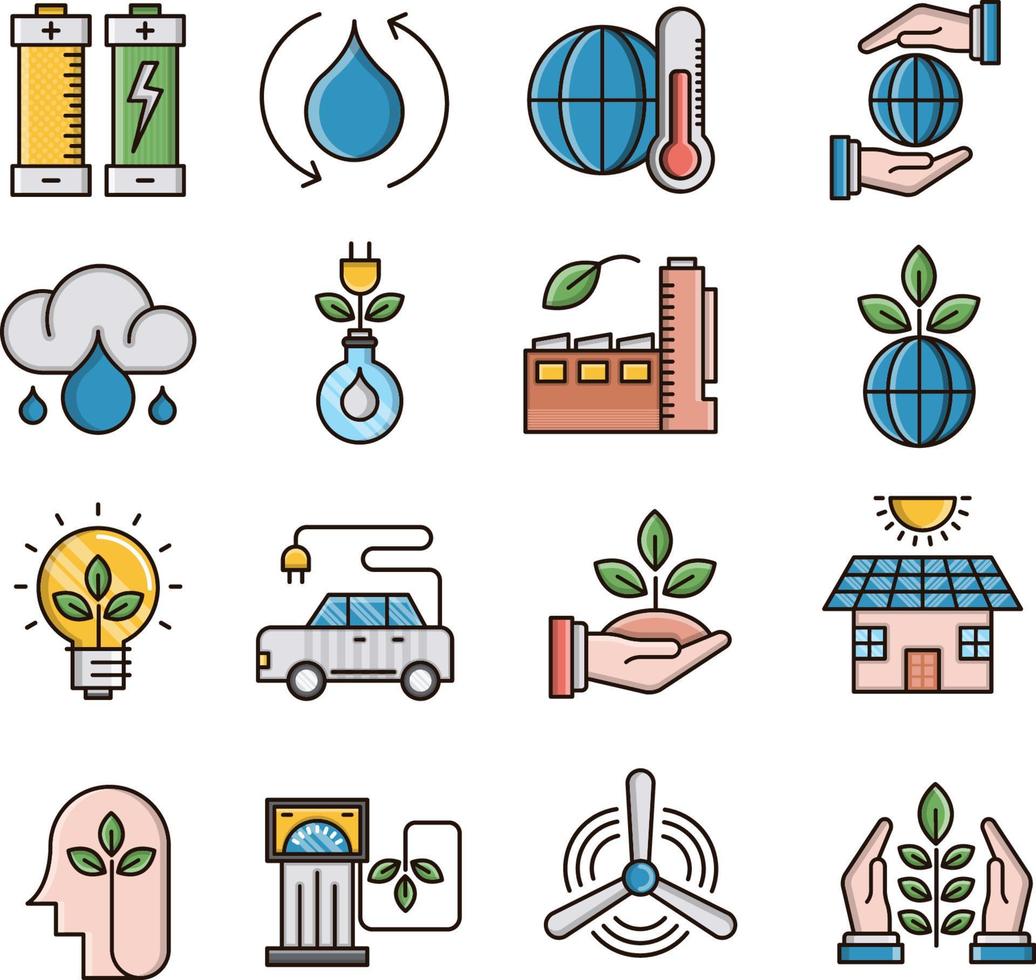 conjunto de iconos vectoriales relacionados con la ecología. vector