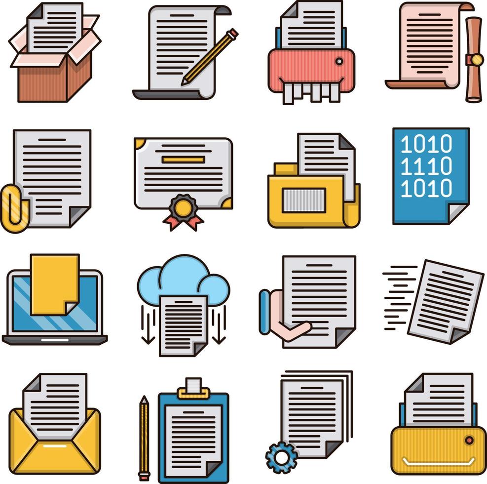 Set of Vector Icons Related to Document.