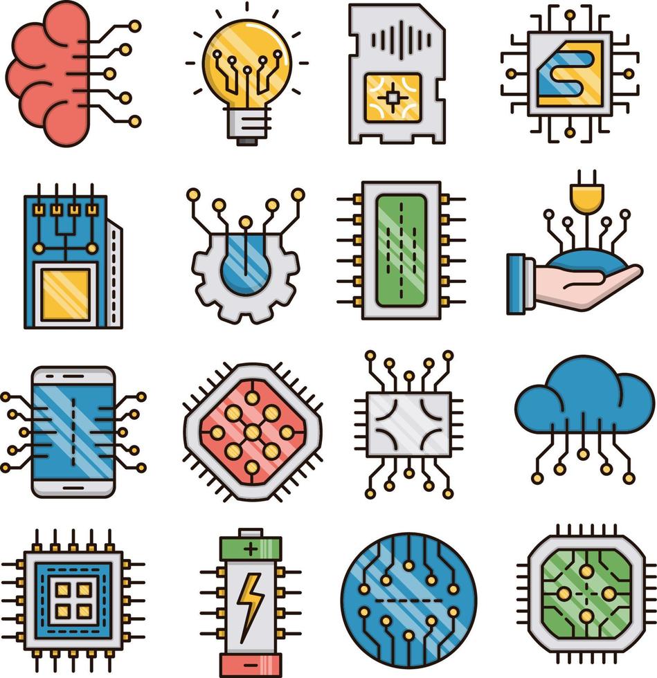 conjunto de iconos vectoriales relacionados con la electrónica. vector