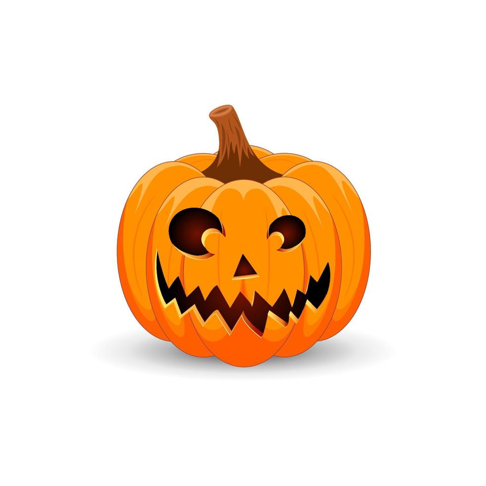 Halloween Pumpkin on white background. The main symbol of the Happy Halloween holiday. Orange spooky pumpkin with scary smile  holiday Halloween. vector