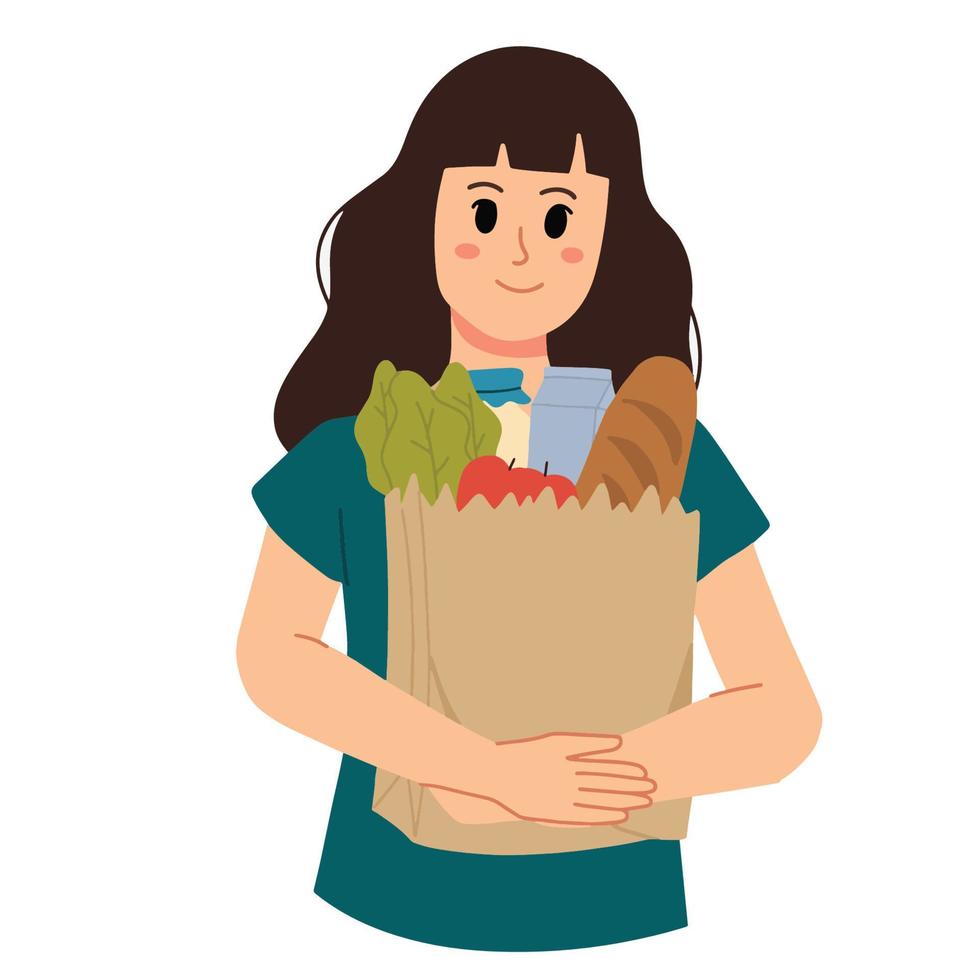 woman holding a sack of groceries illustration vector