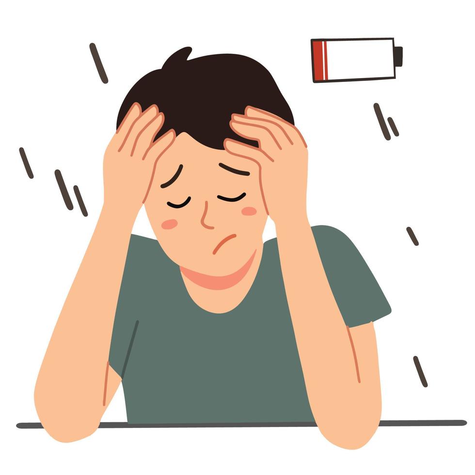 sad and tired man with no energy illustration vector