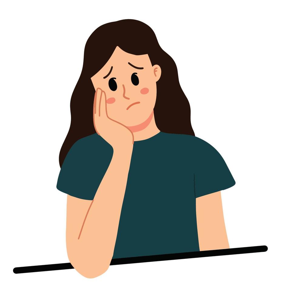 sad woman with hand on cheek illustration vector
