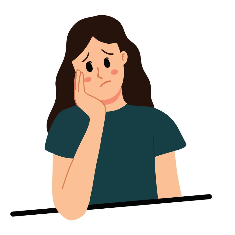 mujer triste con la mano en la mejilla ilustración vector